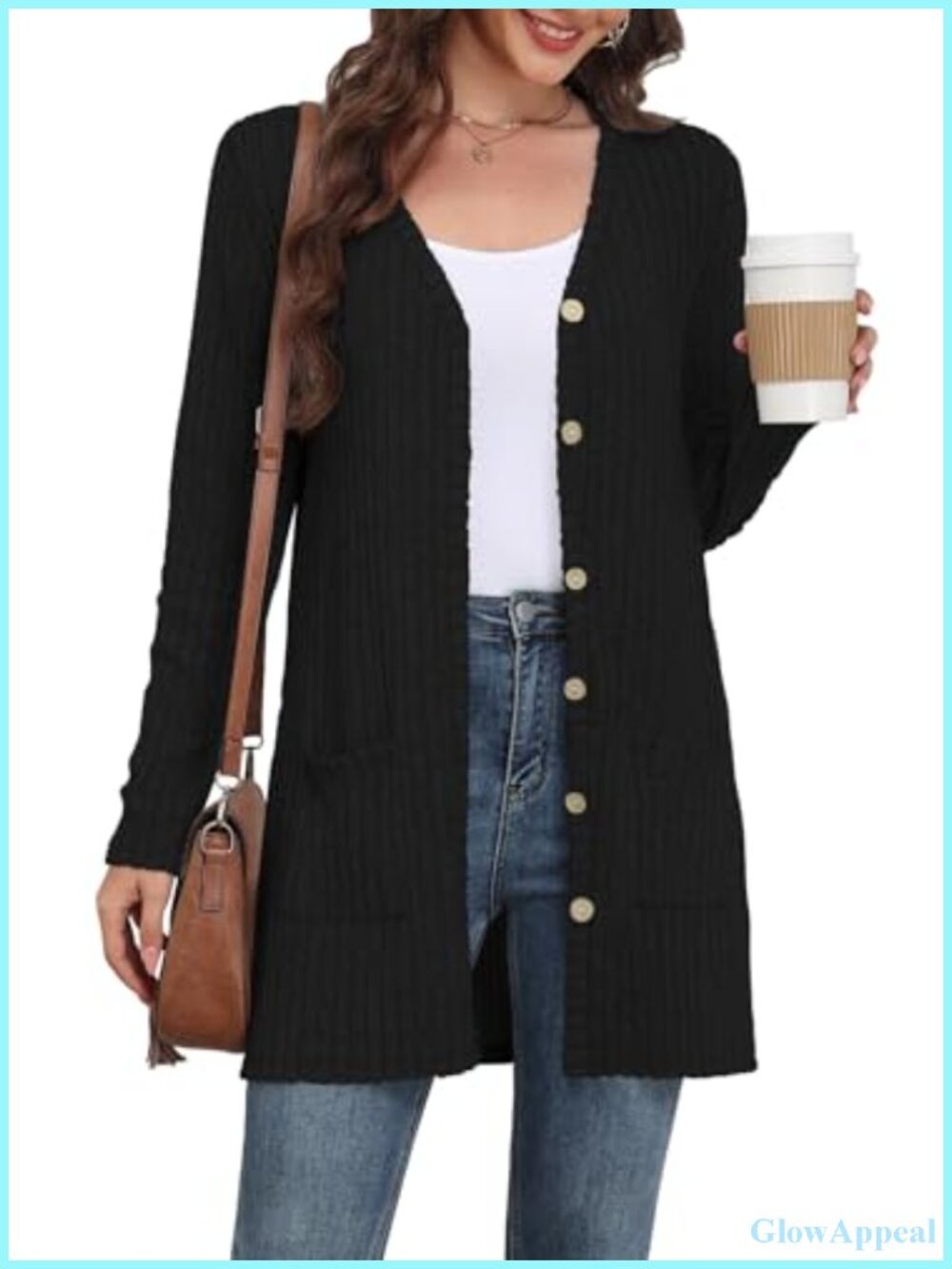 Women's Long Sleeve Lightweight Knit Cardigan with Pockets Open Front Button